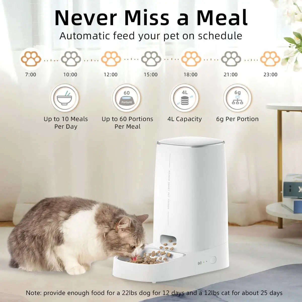 ROJECO Automatic Cat Feeder Smart WiFi Kibble Dispenser