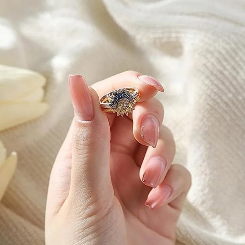 2pc Set Summer Couple Ring Set Sky Blue Moon Sun Jewelry