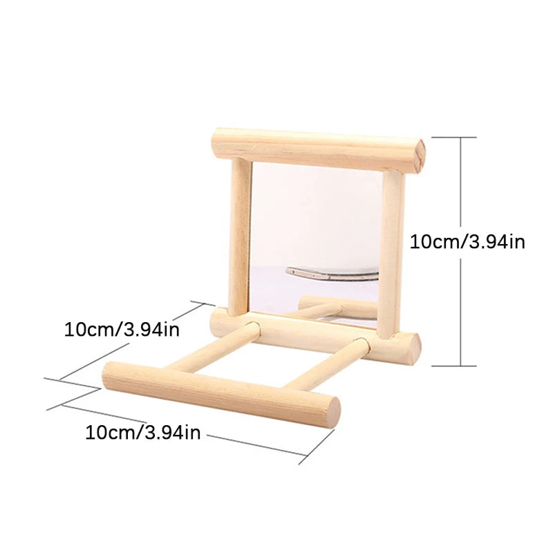 Bird Mirror Wooden Interactive Play Toy With Perch For Small Parrot Budgies Parakeet Cockatiel Conure Lovebird Cage Accessories
