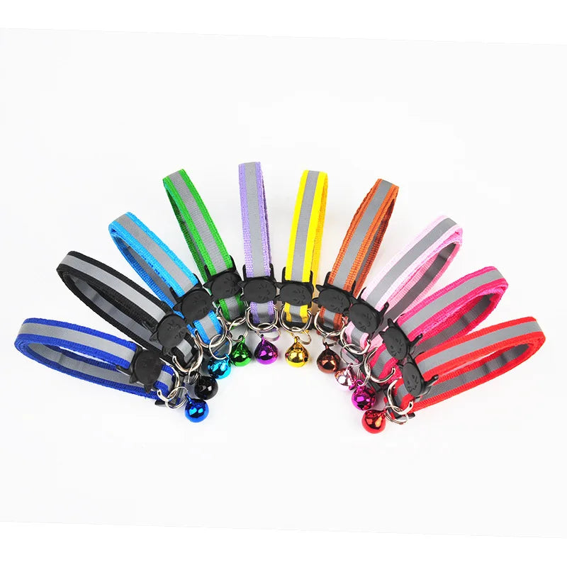 Reflective Breakaway Cat Collar Neck Ring Necklace Newborn Puppy Dog ID Collar Colorful Bell Collar for Cats Pet Kitten Products