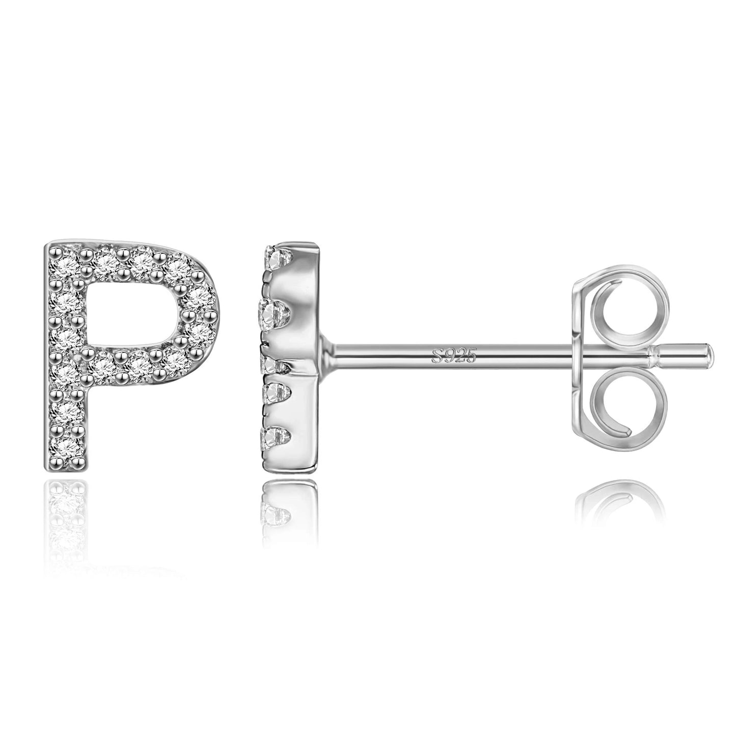 Simple Metal 925 Sterling Silver Letter Earrings with Zircon
