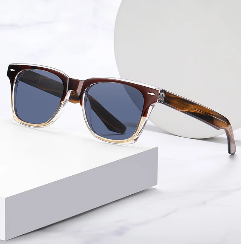 Kachawoo Polarized Sunglasses for Men and Women TR90 Frame Acetate Square Eyewear European Style Blue Orange Grey