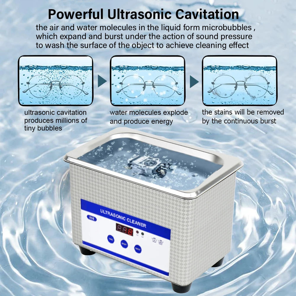 Ultrasonic Jewelry and Glasses Cleaner 40KHZ High Frequency Washing Bath with Powerful 35W Transducer for Deep Cleaning