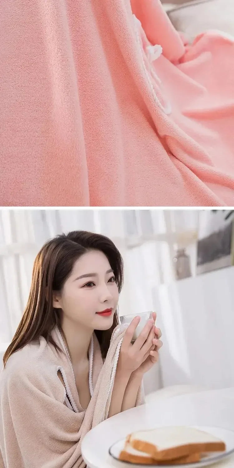 Womens Bath Towels Girls Wearable 140x85 Fast Drying Bathrobe