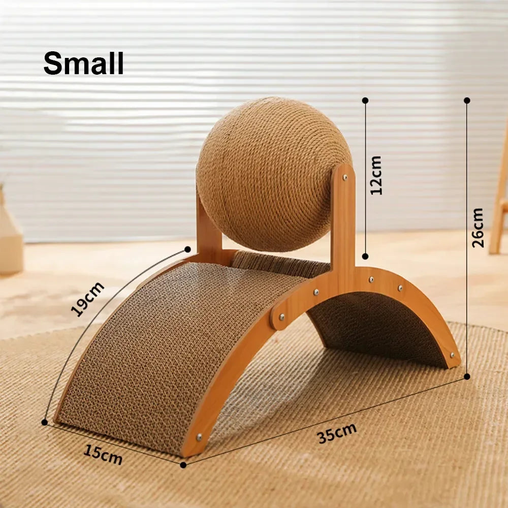Cat Grinding Paw Toy 2In1 Cat Scratching Ball Wooden Cat Scratcher Sisal Scratch Board Wear-Resistant Solid Wood Scraper for Cat
