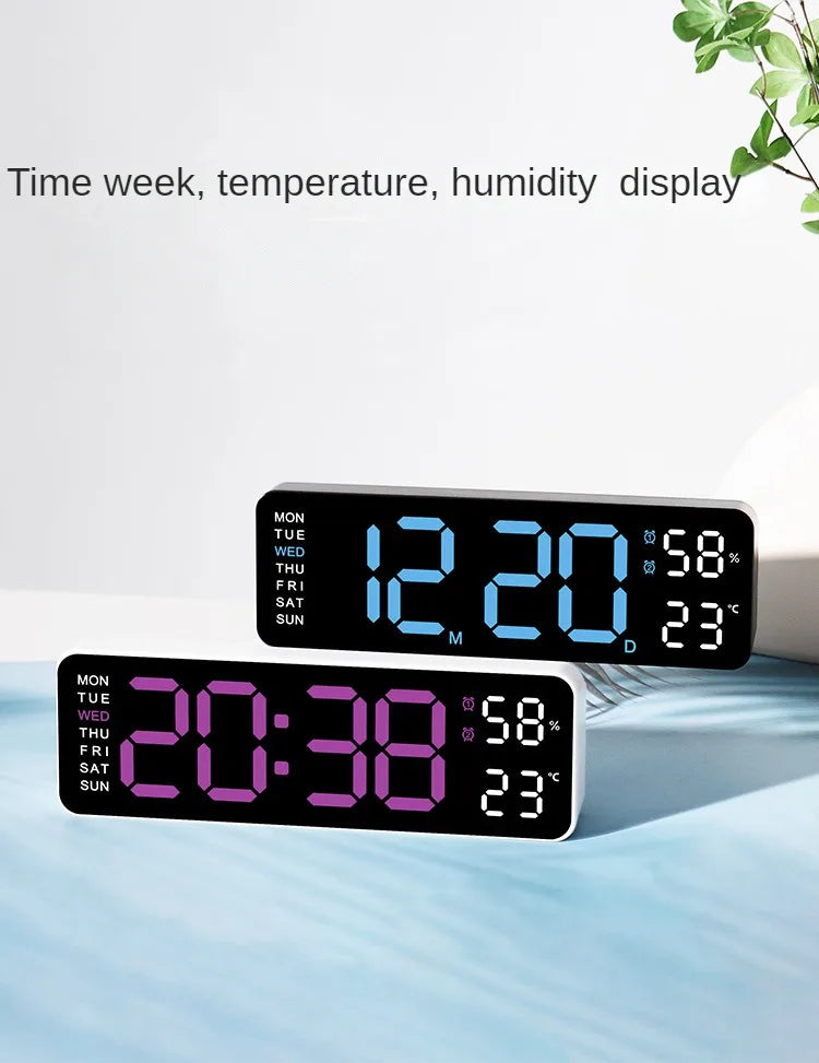Large Digital Wall Clock with Temperature and Humidity Display Adjustable Brightness LED Alarm Clock 12/24 Hour Format