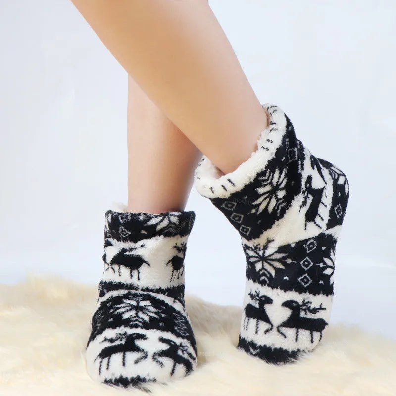 Winter Socks Shoes Woman Christmas Elk Slippers Warm Plush