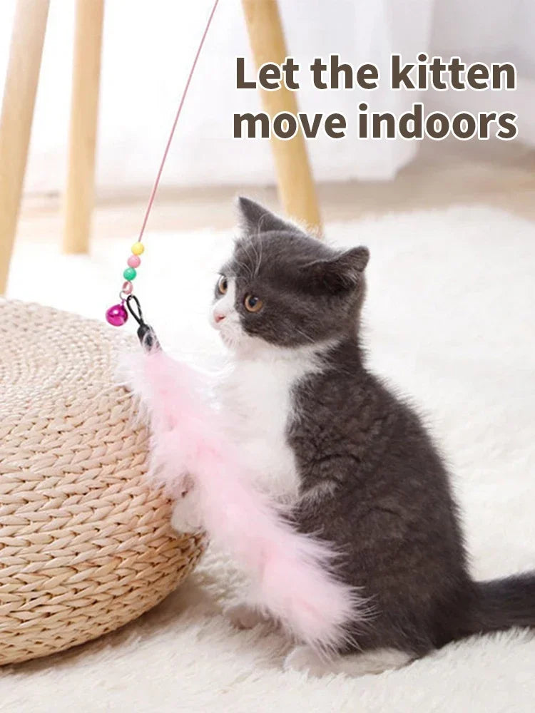Cat Teaser Stick With Bell Feather Long Rod Suction Cup