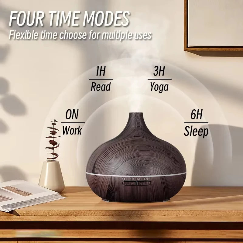 Air Humidifier Aromatherapy Essential Oil Diffuser 500ml Wood Grain Ultrasonic Remote Control 7 Color Lights
