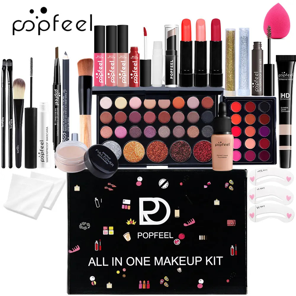POPFEEL All In One Makeup Kit for Girls Teens and Women with Eyeshadow Foundation Lip Gloss Lipstick and Primer