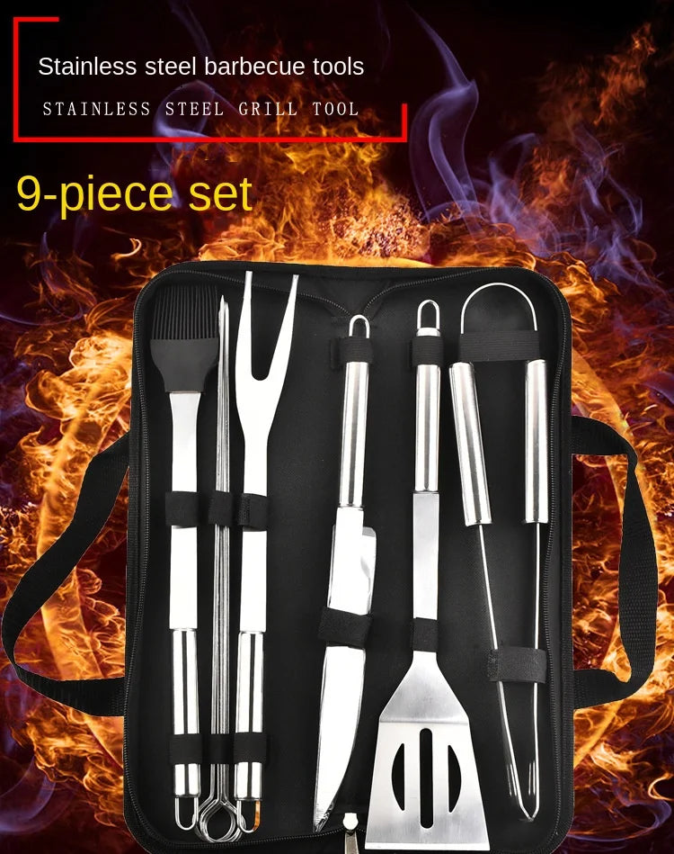 Stainless Steel BBQ Tool Set with Portable Storage Bag for Outdoor Grilling and Baking