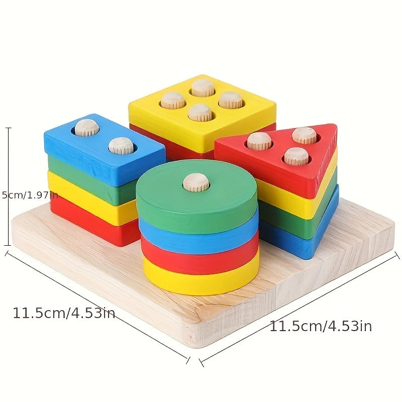 Montessori Wooden Educational Blocks for Babies and Kids Age 0 to 6 - Colorful Learning Toy for Creativity and Skill Development - Ideal Christmas Gift