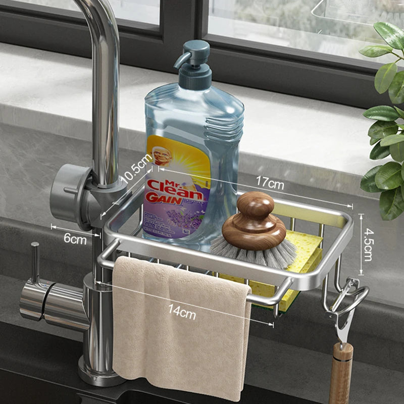 Aluminum Sink Drain Rack Sponge Holder and Soap Organizer Bathroom Kitchen Accessory