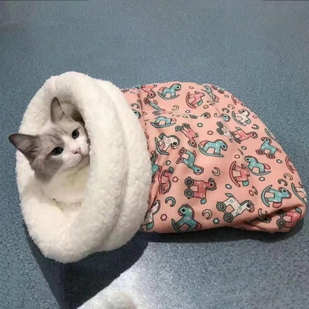 Cat Sleeping Bag Soft Cuddly Thickened Warm Cat Nest Pet Pocket Type Quilt Bed Kitten Puppy Soft Comfortable Nest Pet Supplies