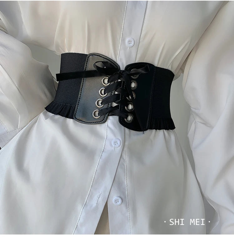 1pcs Women's Wide Black Belt with Buckle for Daily Wear
