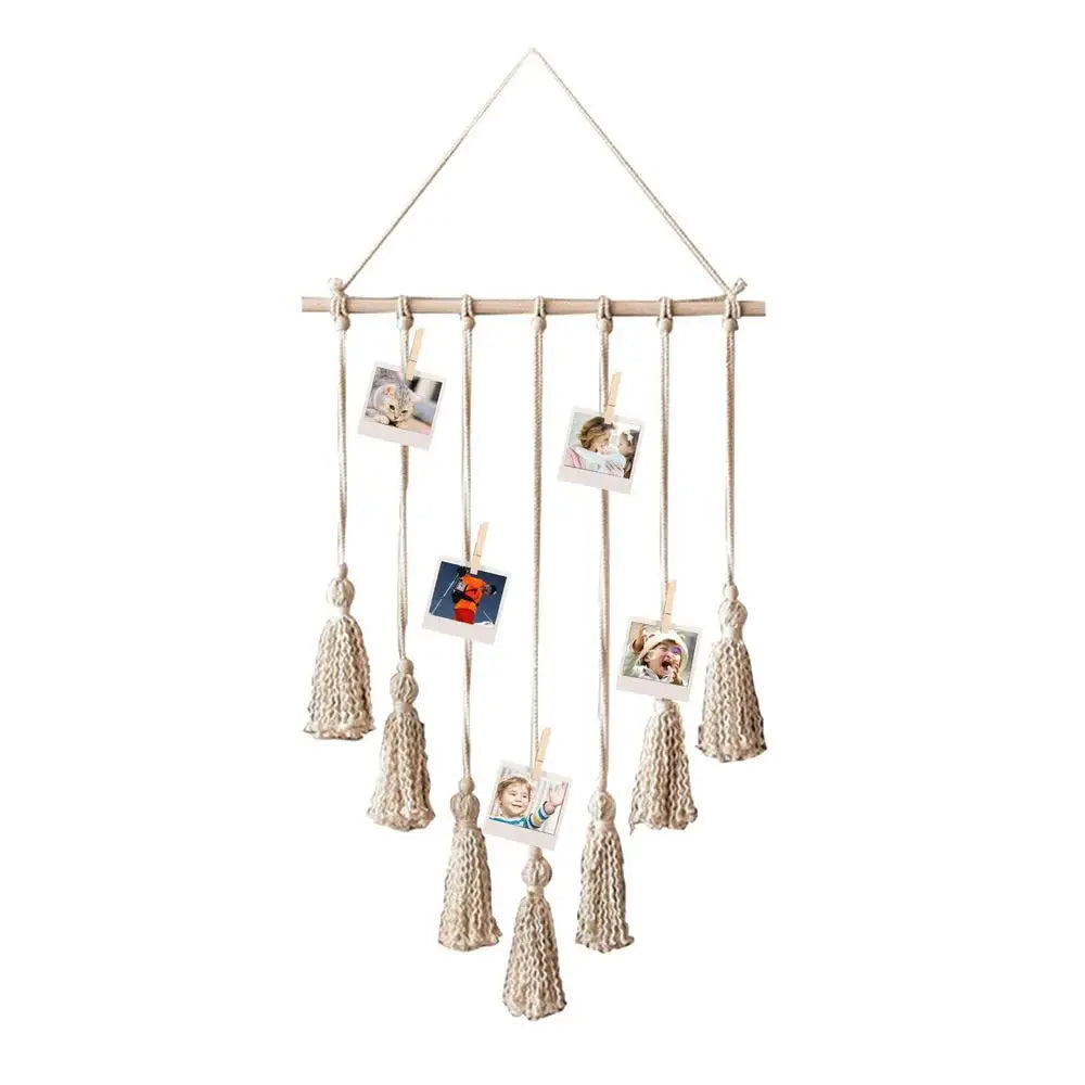 Hanging Photo Display Macrame Wall Art with 10 Clips Boho Decor