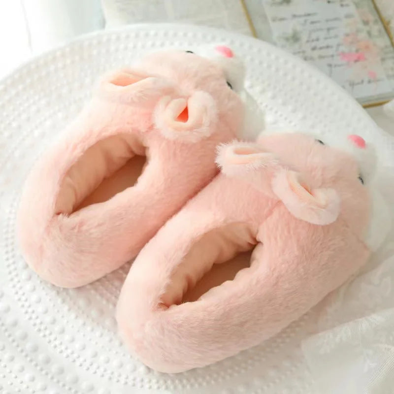 Cute Cartoon Rabbit Cotton Slippers Warm Non-slip Plush Shoes