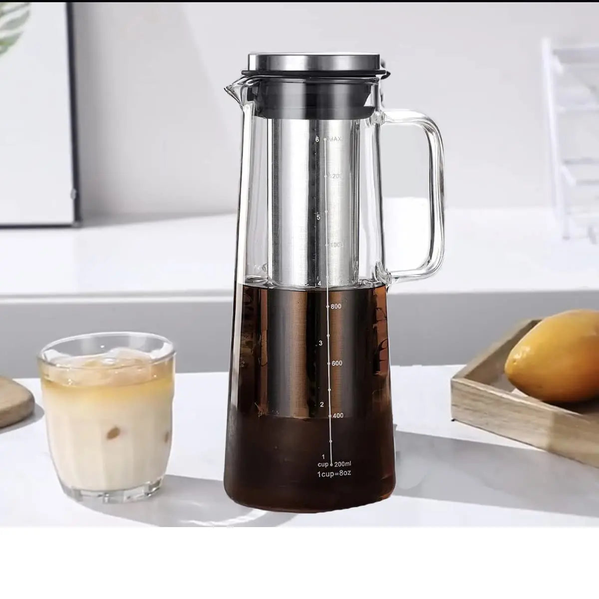Airtight Cold Brew & Tea Infuser – 1L Glass Carafe with Removable Stainless Steel Filter