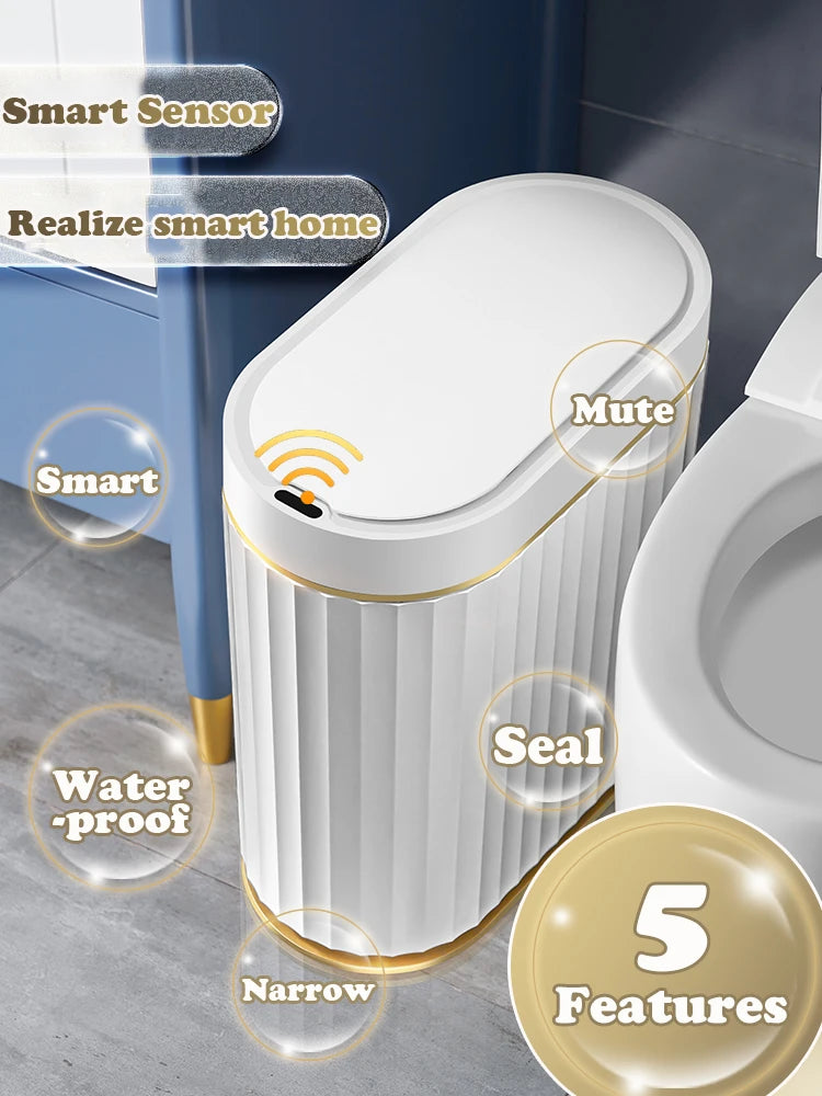 Automatic Sensor Trash Can 7L 9L Stylish Roman Striped Design Hands-Free Induction Garbage Bin for Kitchen and Bathroom