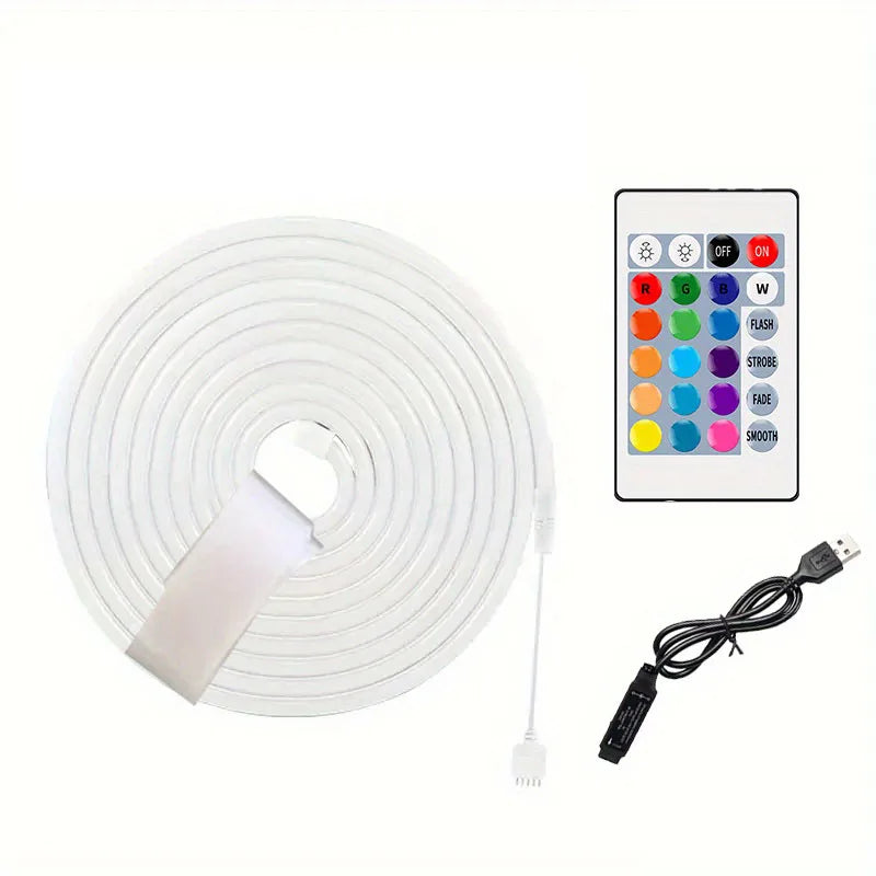 Smart Neon LED Strip Light Sign Remote Control RGB Flexible Waterproof Tape for Home Outdoor Decor 1/3/5m