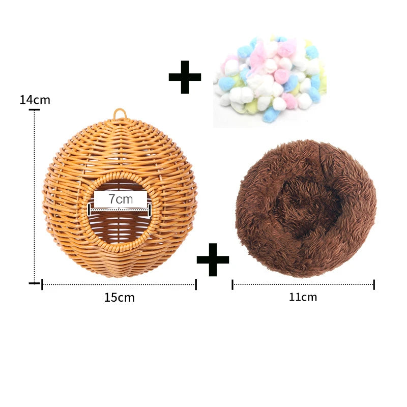 Bird Nest Fake Grass Handwoven Bird Cage House Parrot Canary Lovebird Parakeet Cockatiel Fake Hand-Woven Grass Hatching Bird Hut