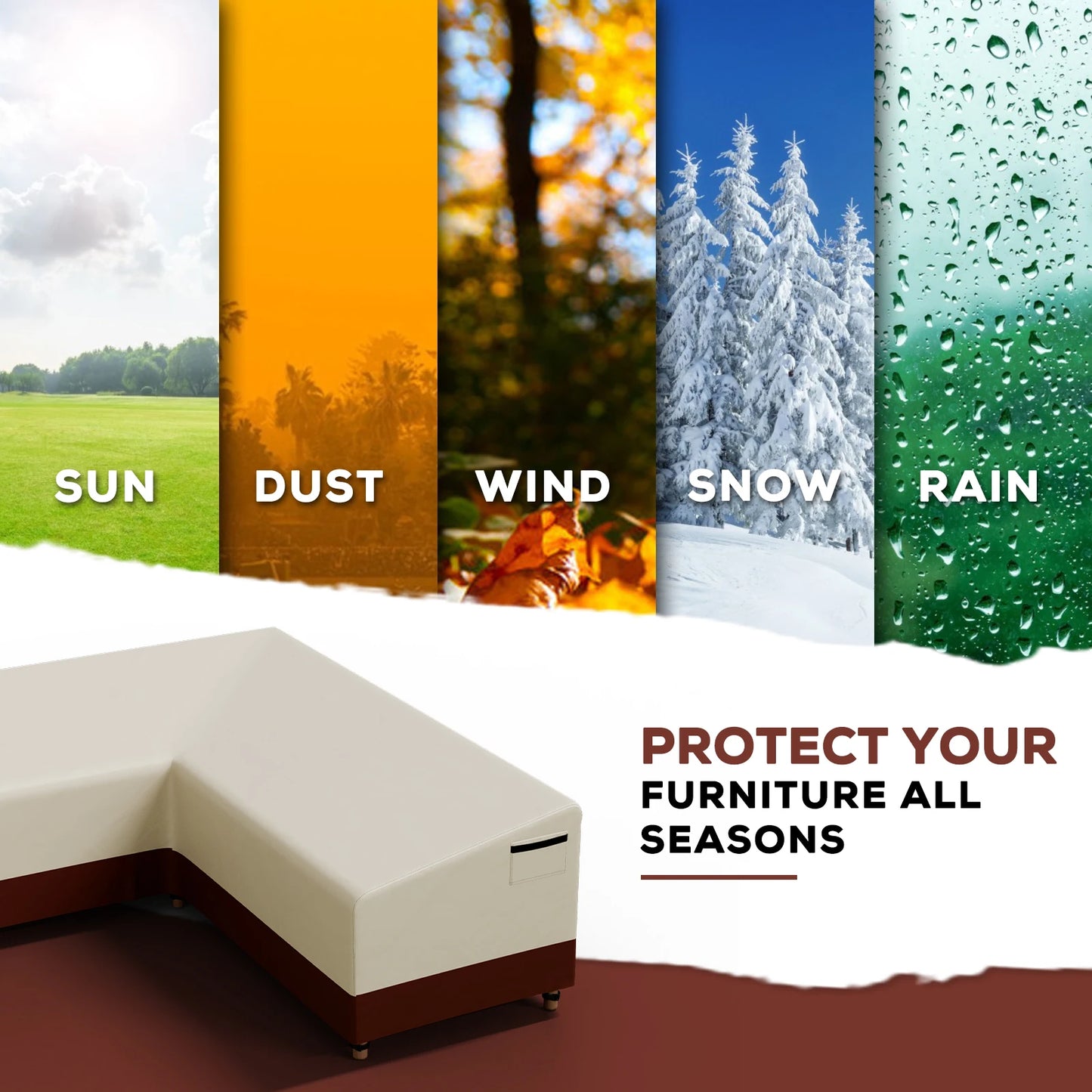 420D Waterproof Outdoor V-Shaped Heavy-Duty Sofa Cover for Sectional Lawn and Patio Furniture