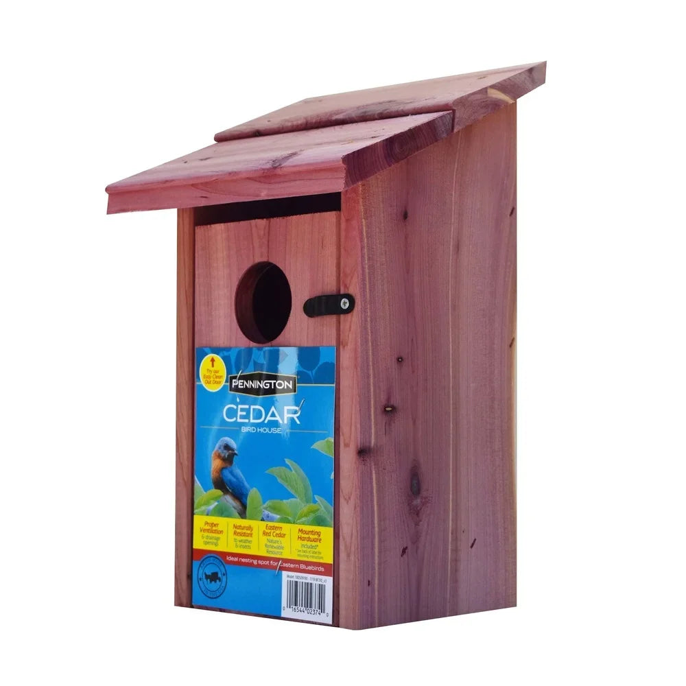 Red Cedar Bluebird House Outdoor Nesting Box Easy Clean Ventilated Mounting Pole Flush Weather Resistant Wild Bird Shelter