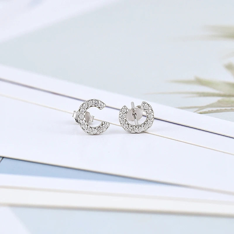Simple Metal 925 Sterling Silver Letter Earrings with Zircon