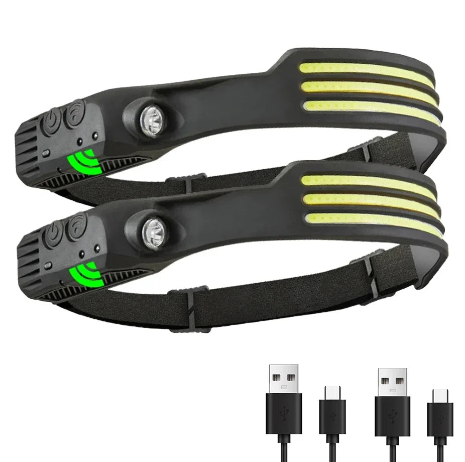Powerful COB LED Induction Headlamp USB Rechargeable for Camping Fishing Riding