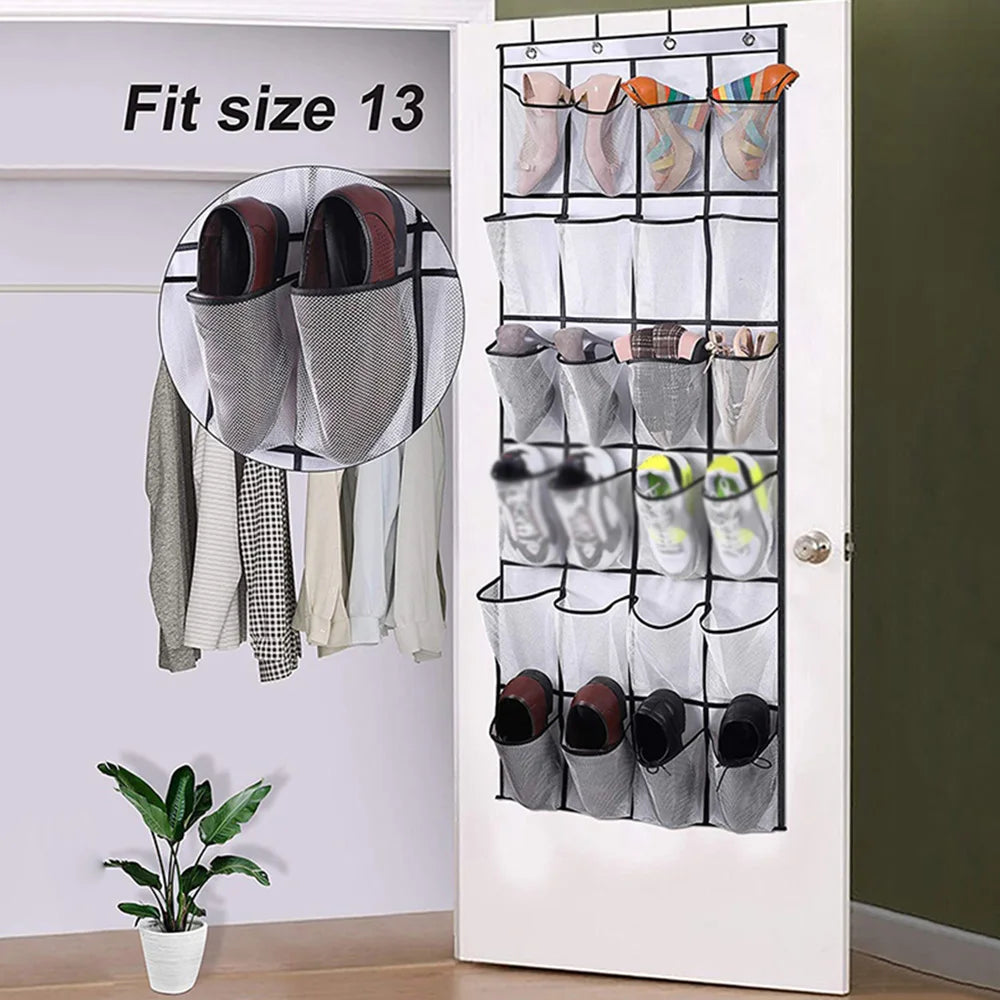 1x 24 Grid Wall-Mounted Sundries Shoe Organiser Rack Clear Mesh Pockets