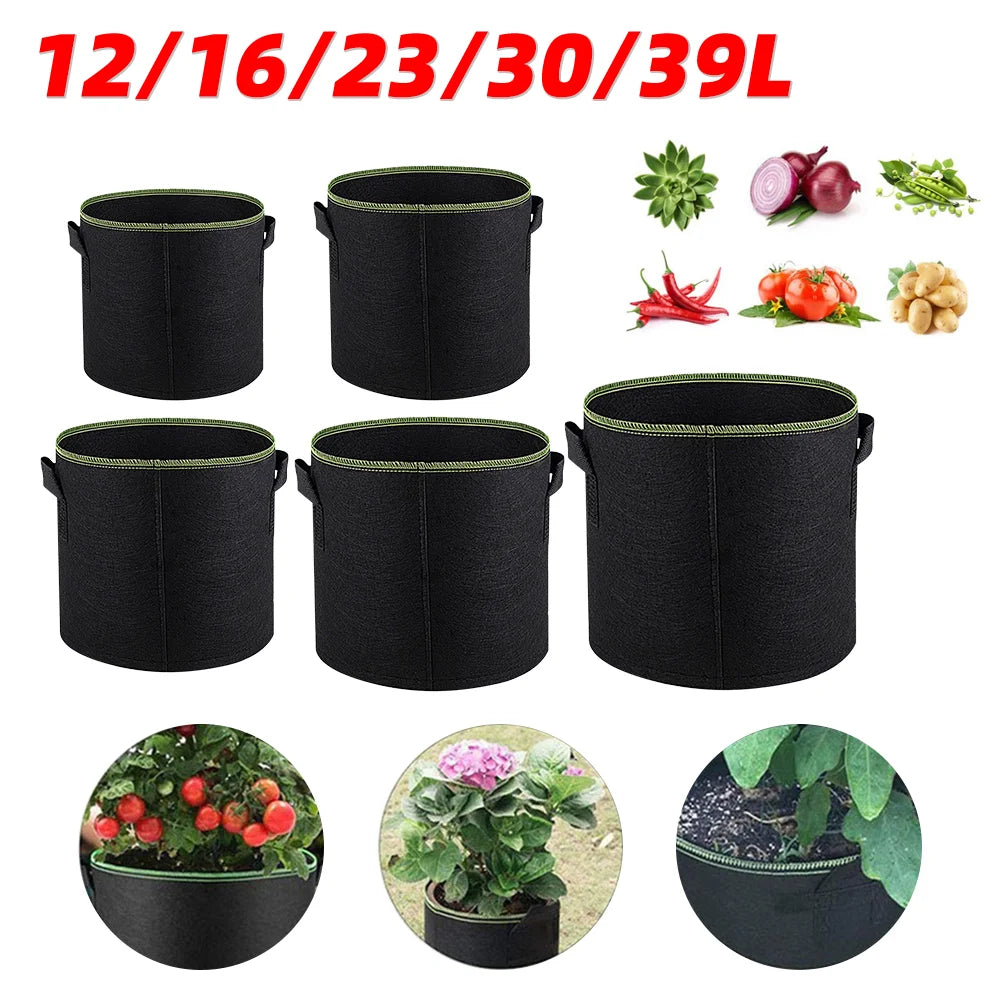 Bolsas de cultivo de vegetales, flores y plantas de 1/3/4/5/7/10 galones, bolsas de cultivo no tejidas engrosadas, macetas de tela de aireación con asas