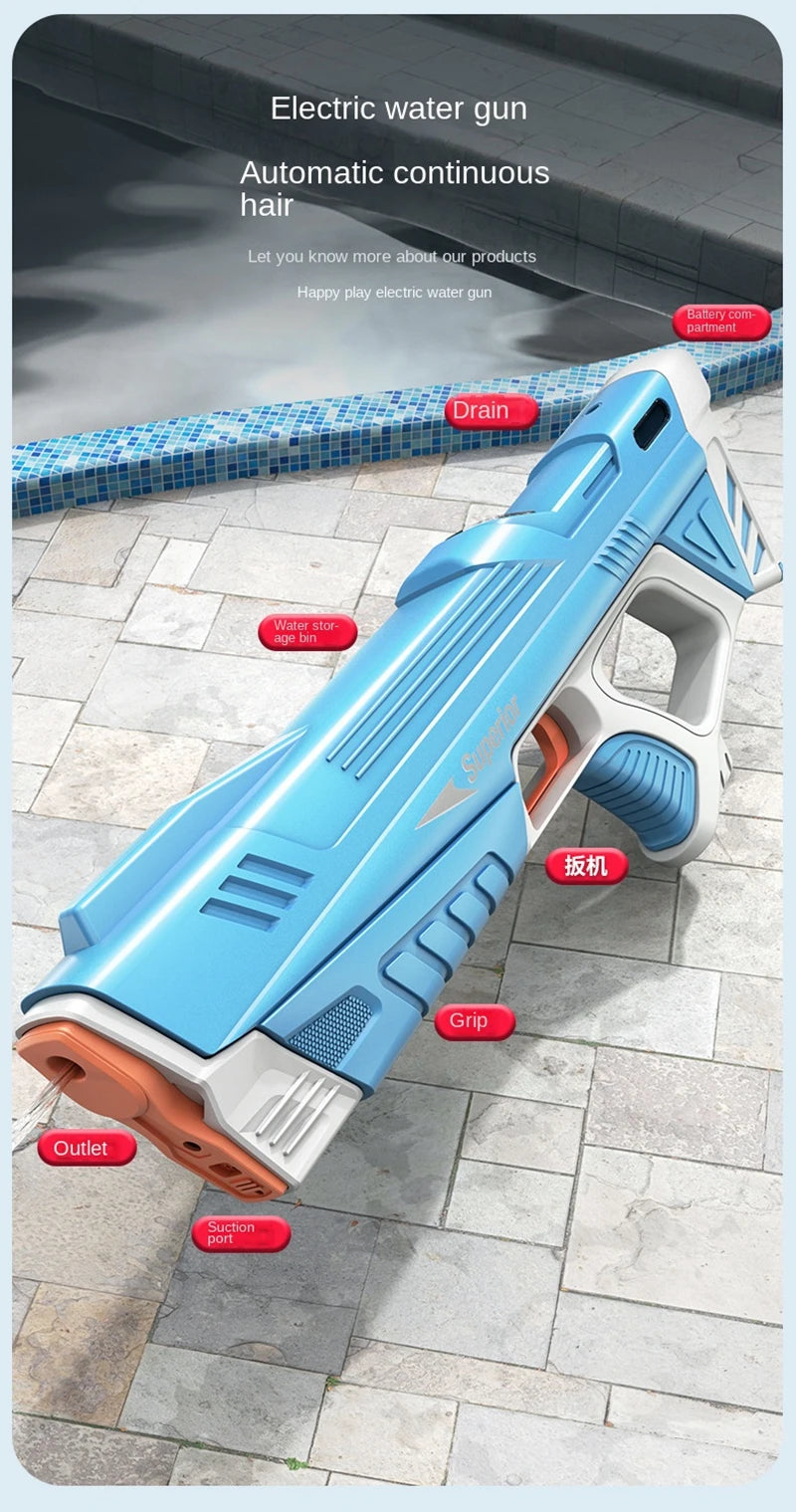 Full Automatic Electric Water Gun 43cm Portable Summer Toy for Kids and Adults Outdoor Water Battles