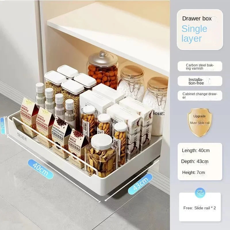 New Kitchen Storage Rack with Slide Rails Pull-out Drawer Organizer