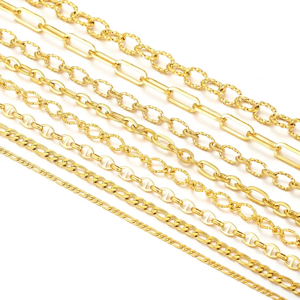 1 Meter Stainless Steel Chunky Hip Hop Gold Color Chains DIY Jewelry