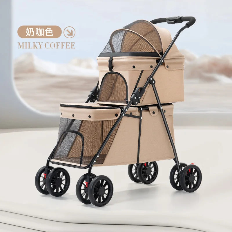 Double Pet Stroller One-Hand Folding Dog Stroller for Small Medium Dogs Cats Travel 24KG Max Pet Carrier Cat Dog Carrier