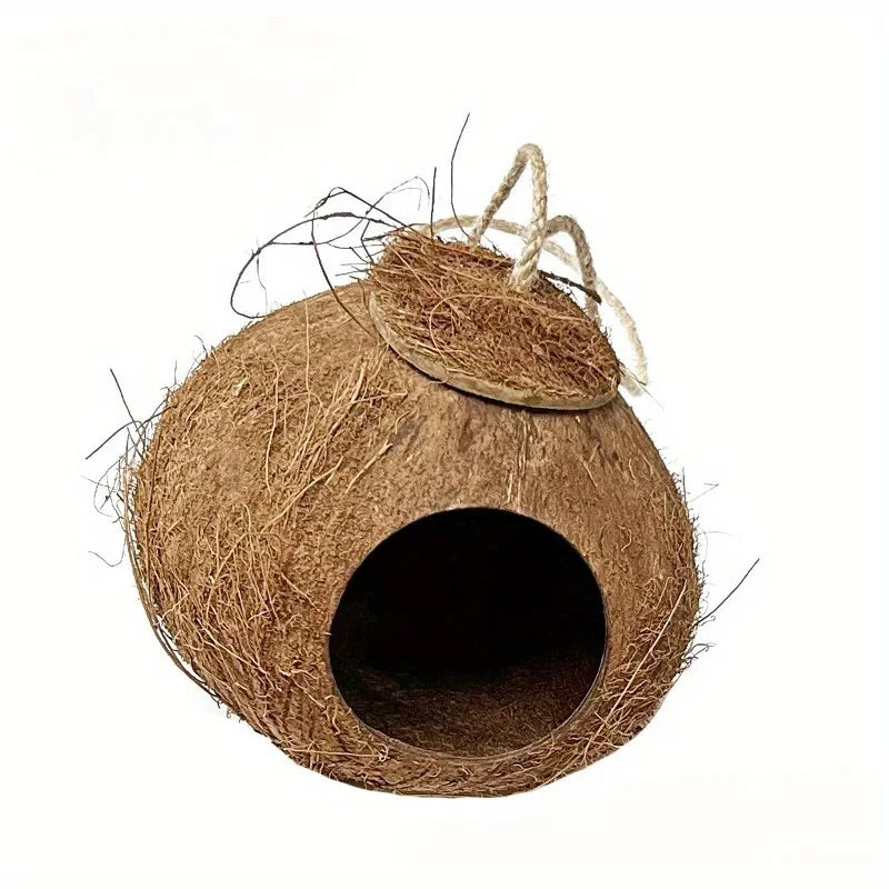 1Pc Natural Coconut Shell Bird Nest House with Hanging Lanyard for Pet Parrot Budgie Unique Hand-Made Birdhouse Toys