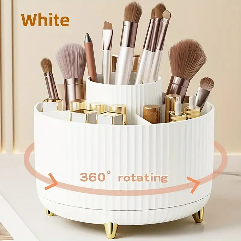 360° Rotating 5 Slot Makeup Brushes Holder Organizer for Vanity Desktop Storage