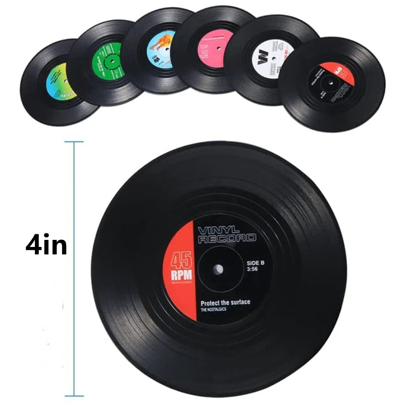 Retro Vinyl Record Coasters Set - Heat Resistant Anti Slip Drink Mats for Home Decor - Available in 6 4 2 Pieces