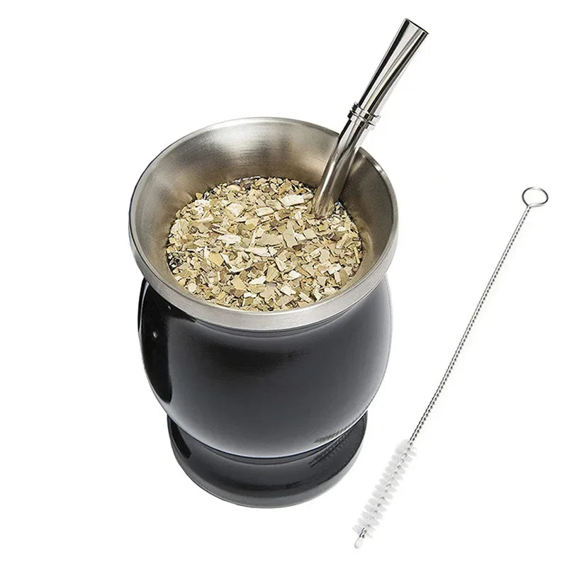 8oz Yerba Mate Cup 304 Stainless Steel Double Wall Gourd Set