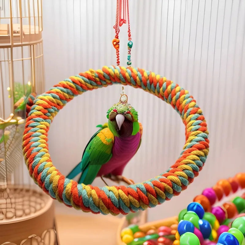 Bird Toy Durable Cotton Rope Multi-color Round Pet Parrot Standing Perches for Cockatiel Parrot Cage Toy Pet Bird Toy