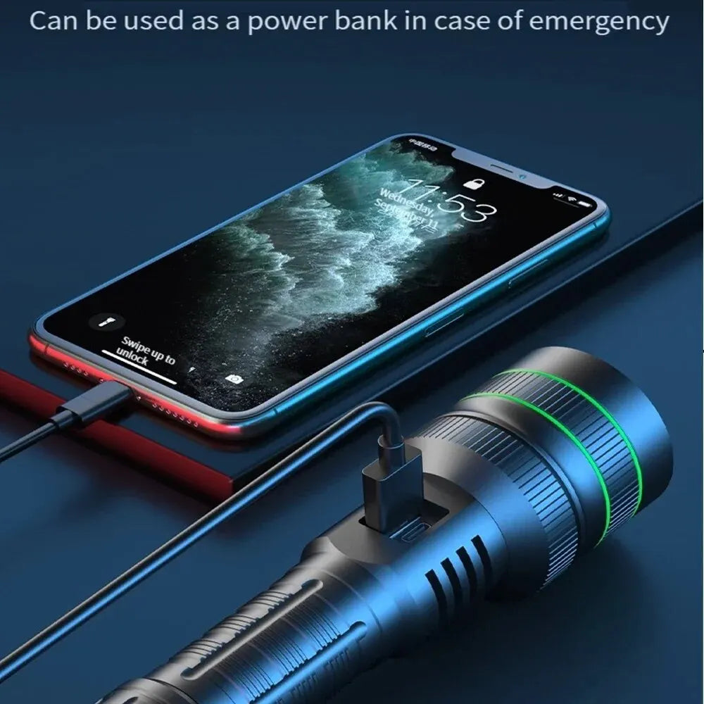 Powerful Rechargeable LED Flashlight with Long Range Zoom for Outdoor Adventures