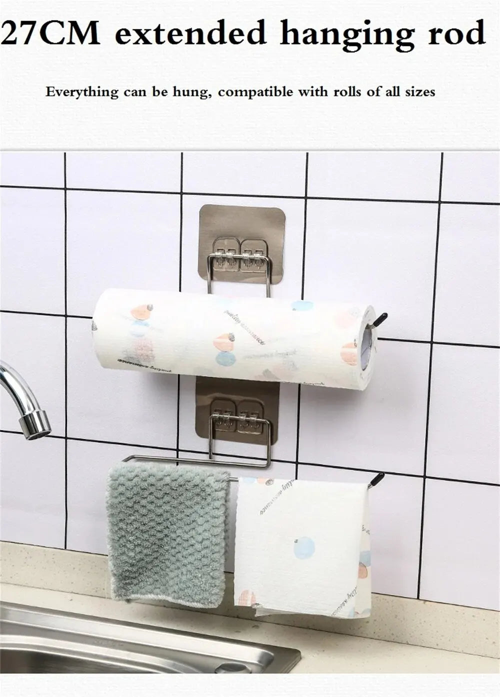2PCS Kitchen Paper Towel Holder Adhesive Rack for Storage