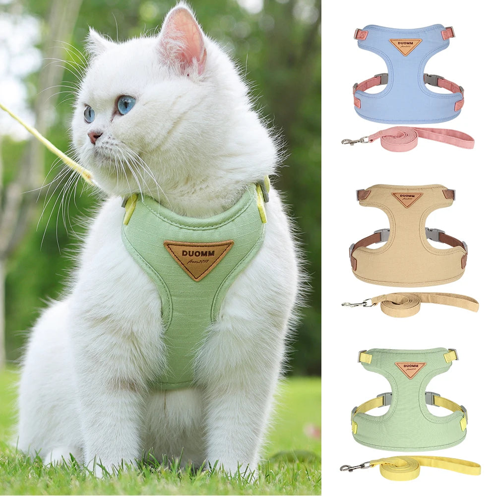 Breathable Nylon Mesh Dog Cat Harness Leash Set Soft Suede Fabric Puppy Cat Harnesses Vest Lead For Small Medium Dogs Cats