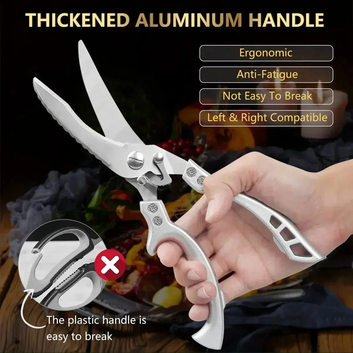 Multipurpose Stainless Steel Kitchen Scissors Ultra Sharp for Chicken Fish and Bone Cutting