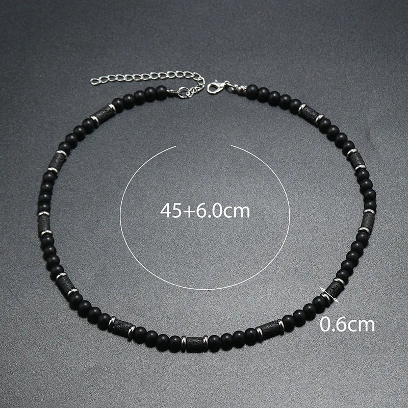 New Bohemian Men's Beaded Necklace Tiger Stone Natural Stone