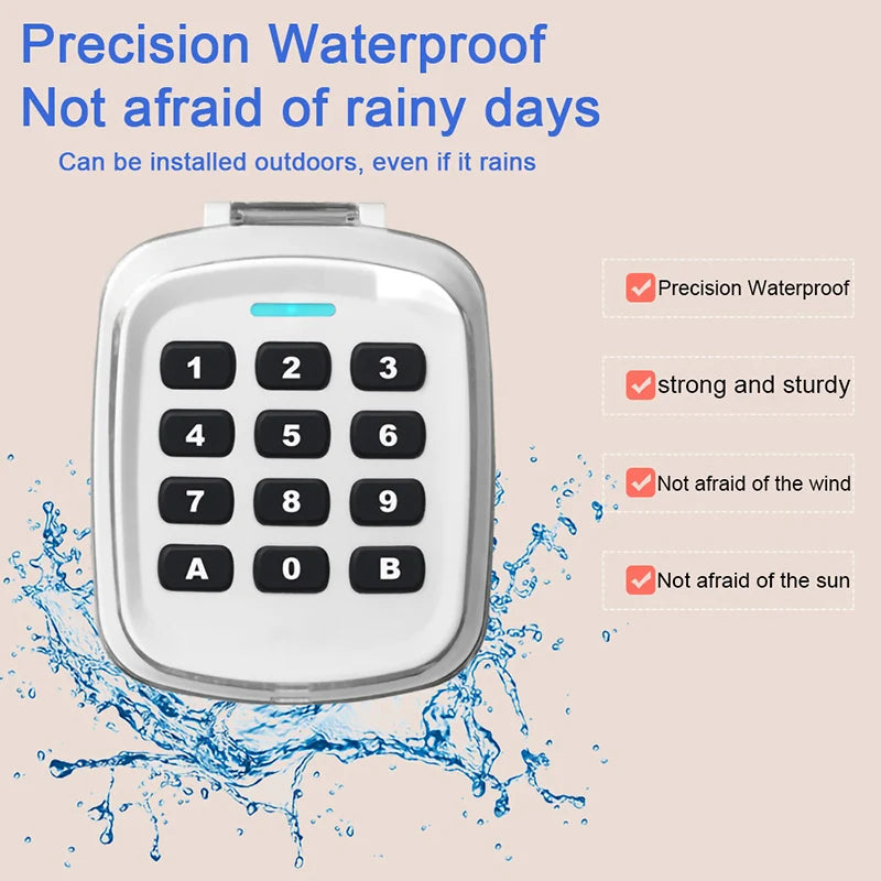 Multifrequency Wireless Keypad Remote Control Garage Door Opener Clone for 280MHz to 868MHz with Waterproof Design and Wall Panel Compatibility