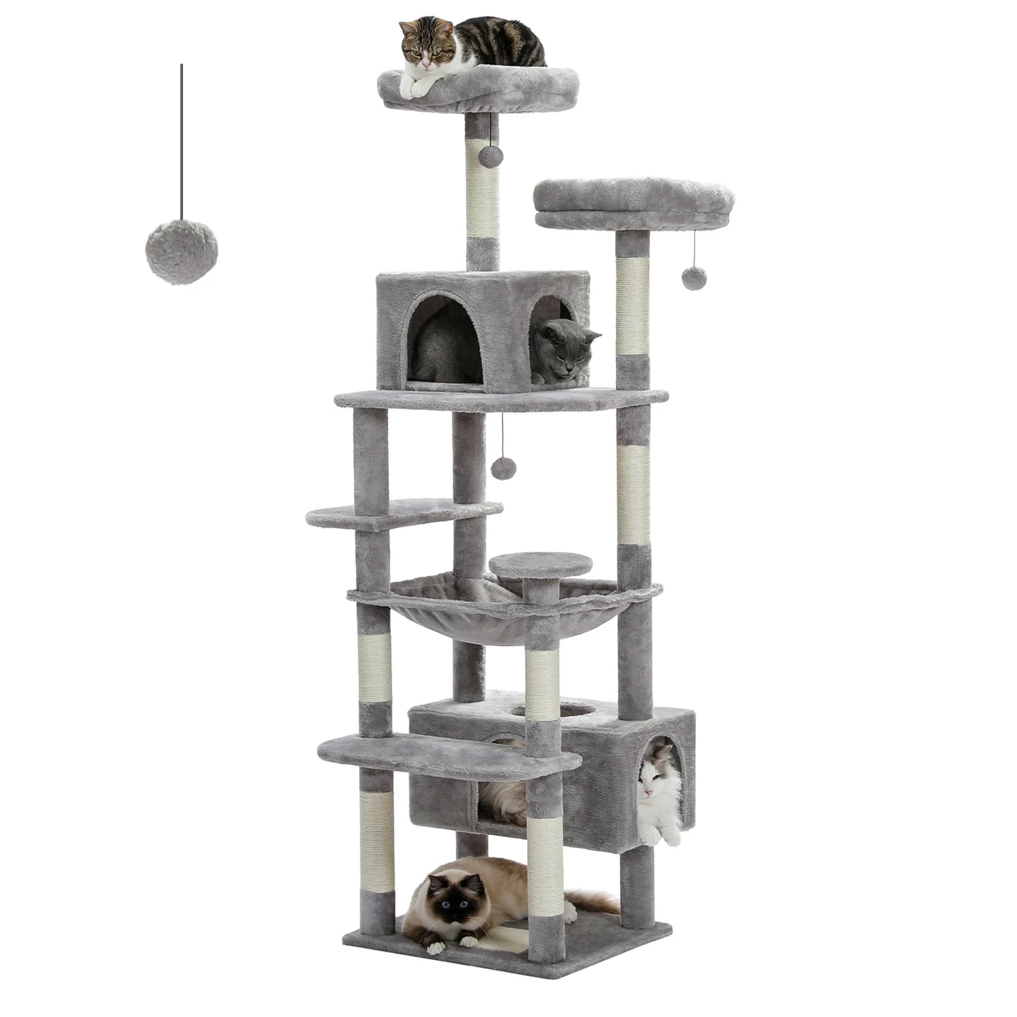 184cm Large Cat Tree and Tower for Indoor Cats With Scratching Posts and Spacious Hammocks