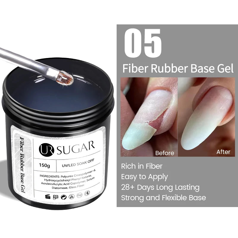 UR SUGAR 150g Semi Permanent Nail Gel Polish Fiber Rubber Base for Acrylic Nail Art Manicure