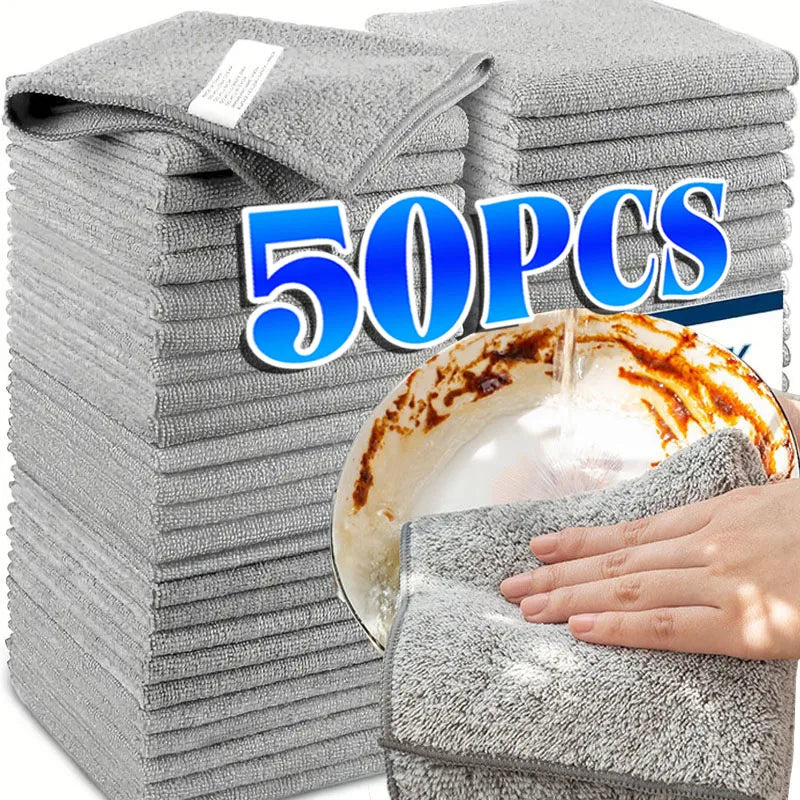 Gray Bamboo Charcoal Microfiber Dishcloths Super Absorbent Kitchen Cleaning Rags 1 to 100 Pieces