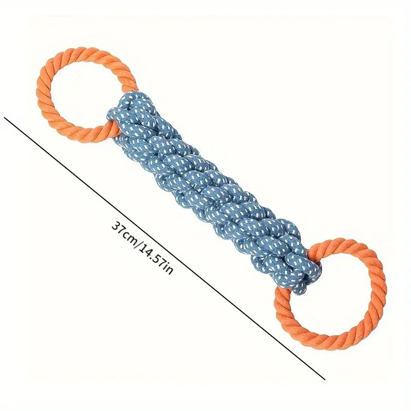 Dual-Handle Braided Rope Knot Pet Toy for All Dog Breeds - Durable Teeth Cleaning Chew Toy in Blue and Orange, Polyester Blend